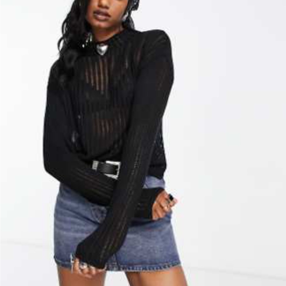 ASOS Black sheer Long Sleeve Top